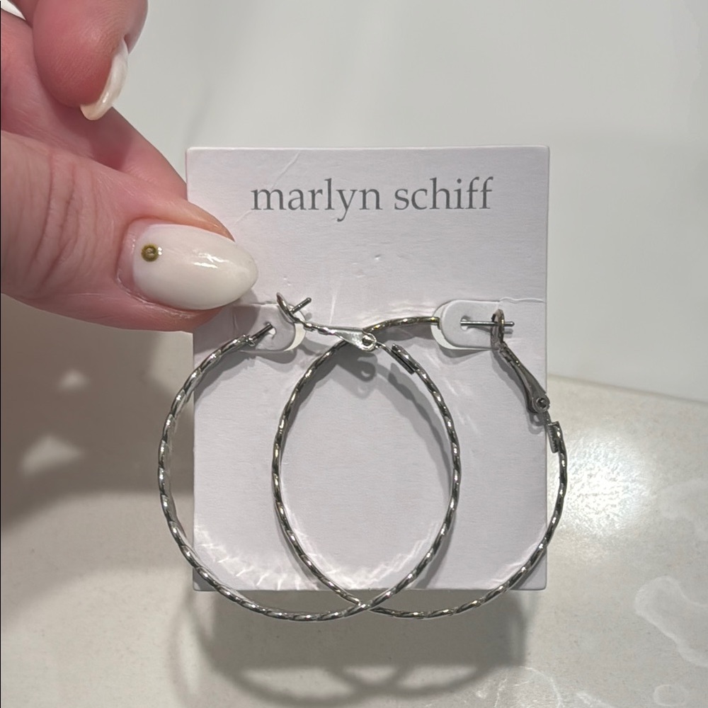 Marlyn Schiff Etched Twisted Rope Hoop Earrings - Silver - Picture 2 of 5